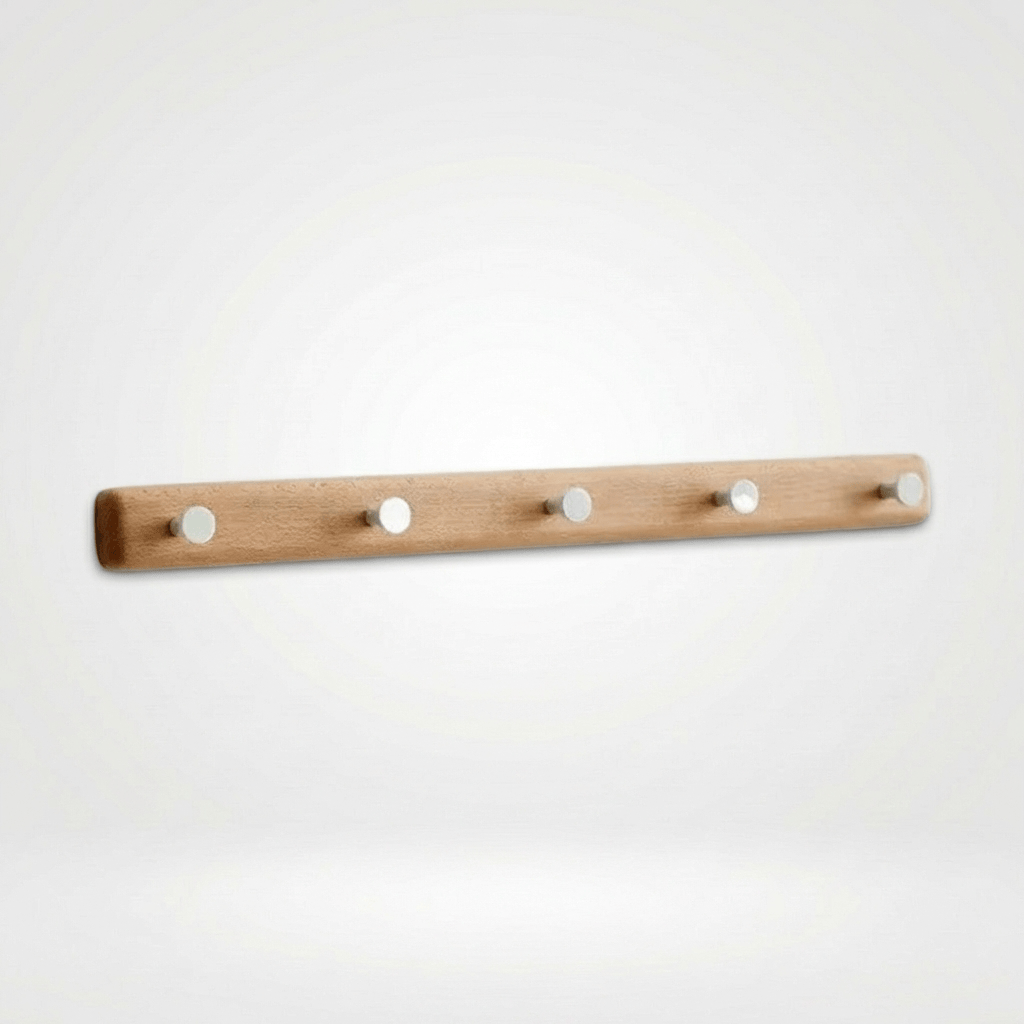 Porte-Manteau Mural Blanc Bois Barre Patères Rondes, vue 4 sur 4