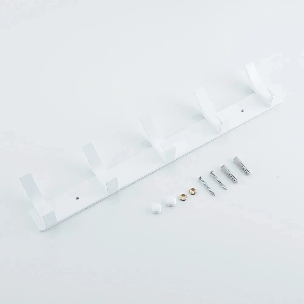Porte-Manteau Mural Blanc Bois Laqué Crochets Métal, vue 4 sur 4