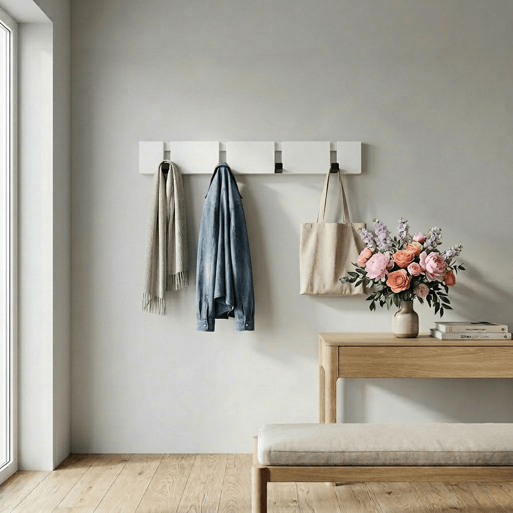 Porte-Manteau Mural Blanc Bois Rabattable, vue 1 sur 4
