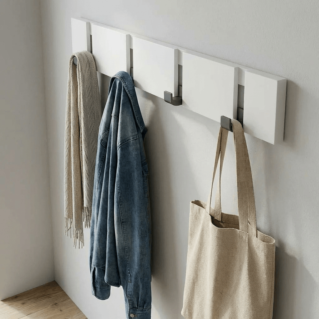 Porte-Manteau Mural Blanc Bois Rabattable, vue 2 sur 4