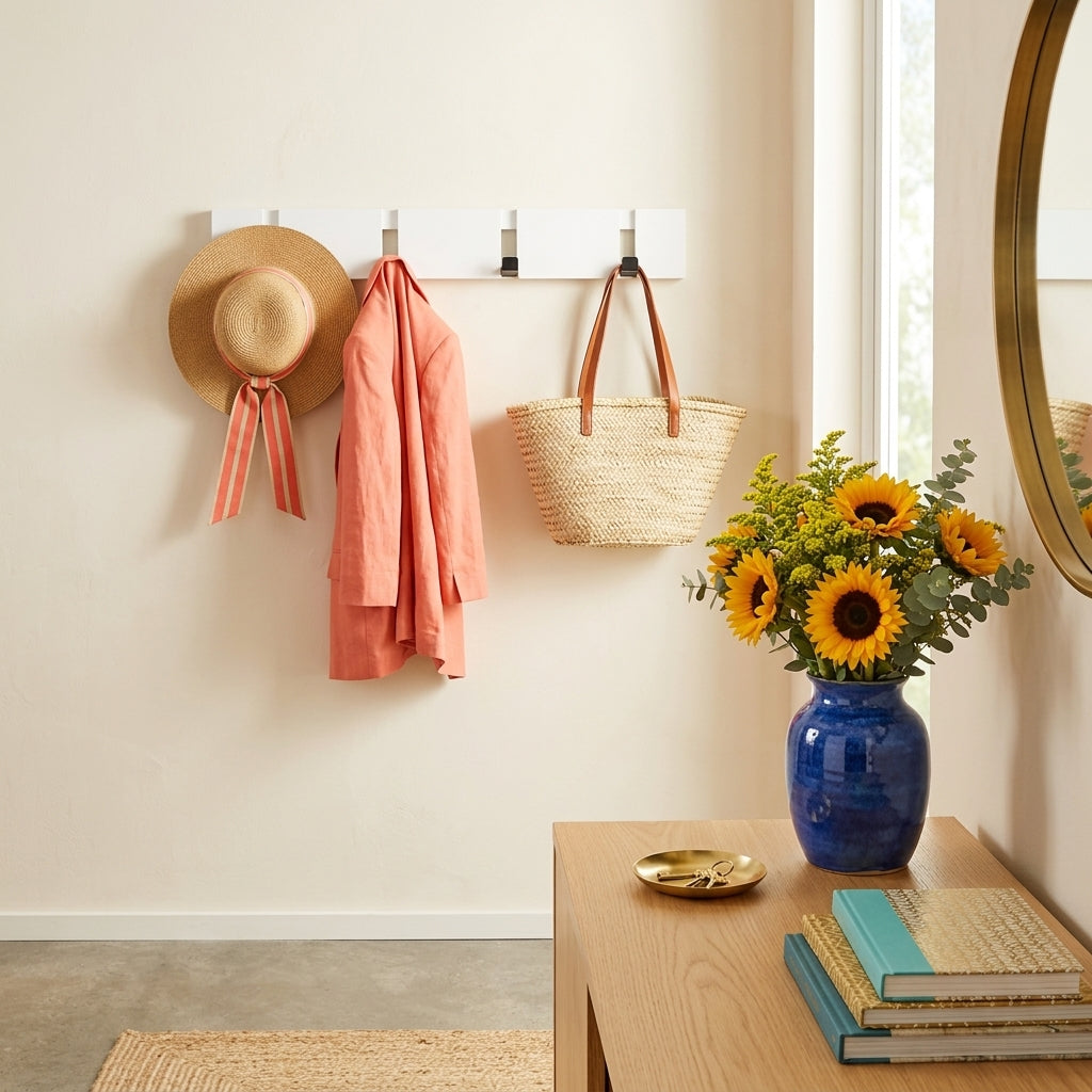 Porte-Manteau Mural Blanc Bois Rabattable, vue 3 sur 4