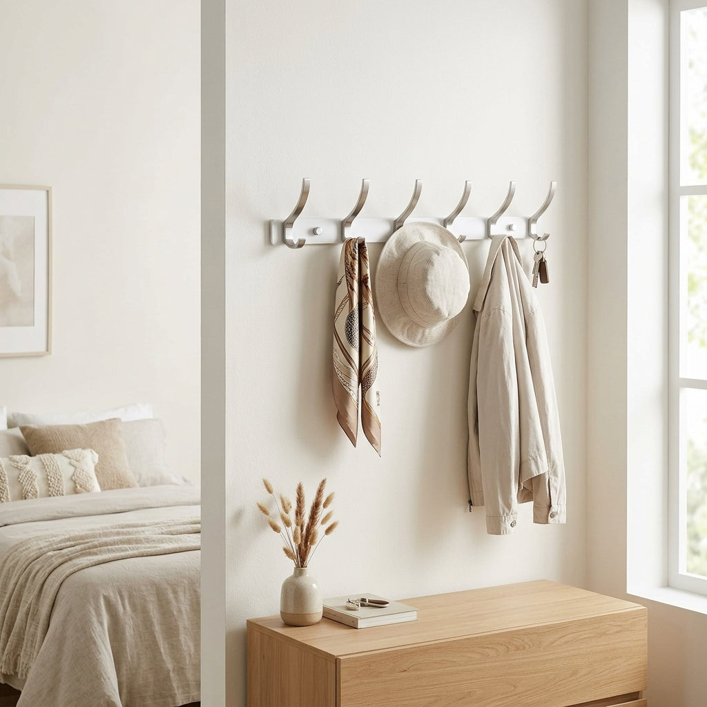 Porte-Manteau Mural Blanc Crochets Courbes Chambre, vue 1 sur 4