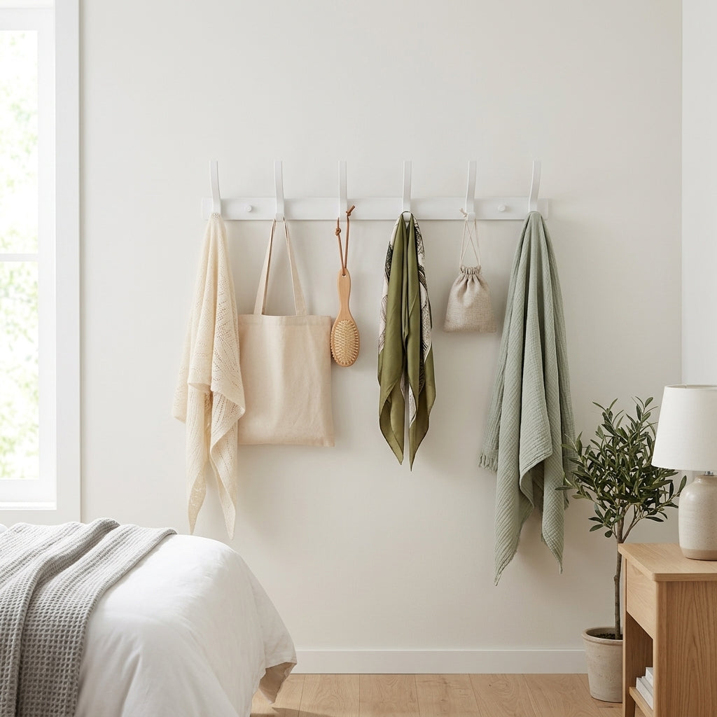 Porte-Manteau Mural Blanc Crochets Courbes Chambre, vue 2 sur 4