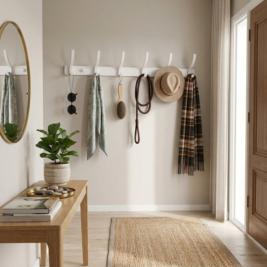 Porte-Manteau Mural Blanc Crochets Courbes Chambre, vue 3 sur 4