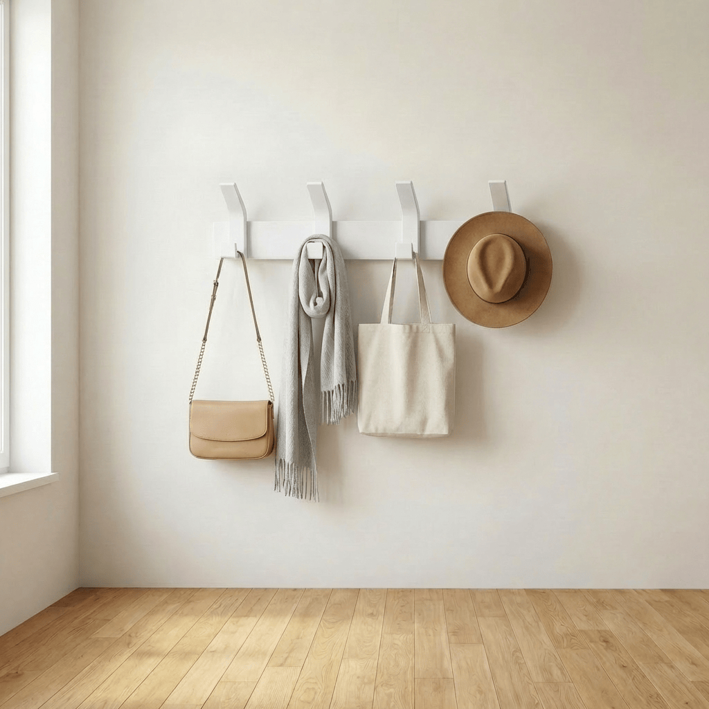 Porte-Manteau Mural Blanc Métal Salle de Bain, vue 2 sur 4