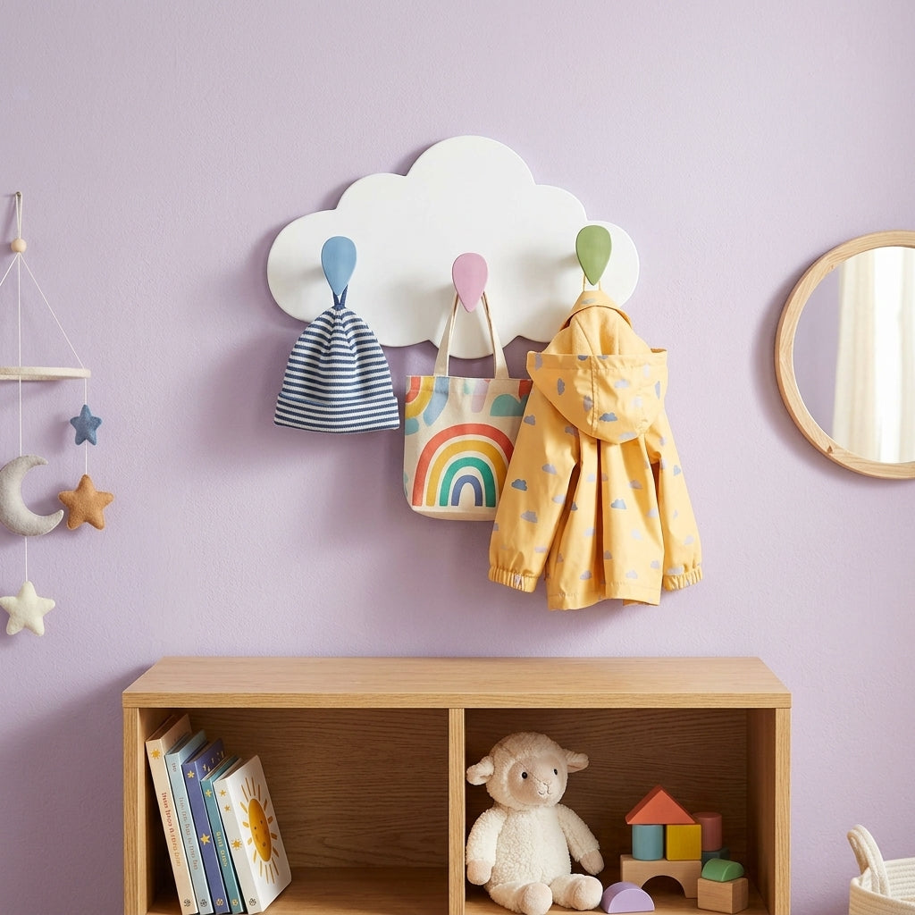 Porte-Manteau Mural Blanc Nuage Enfant, vue 1 sur 4