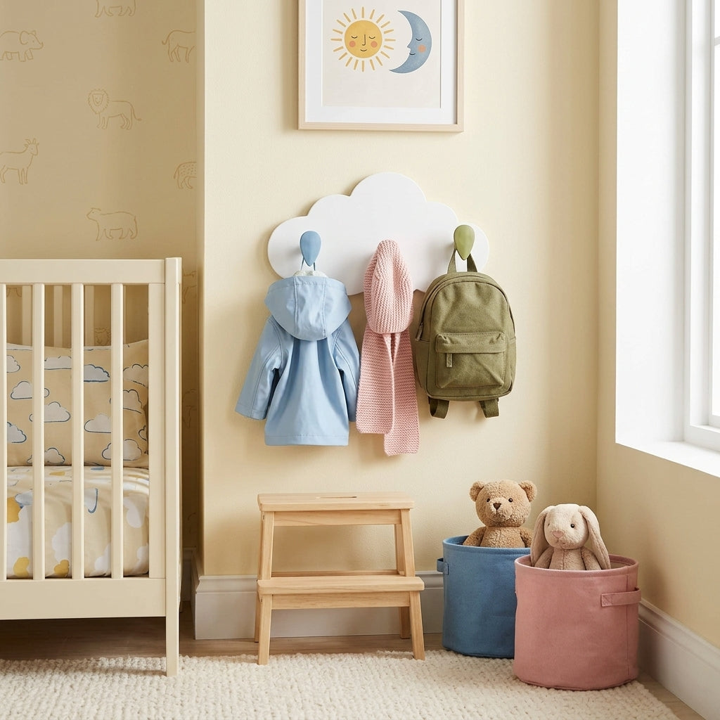 Porte-Manteau Mural Blanc Nuage Enfant, vue 2 sur 4