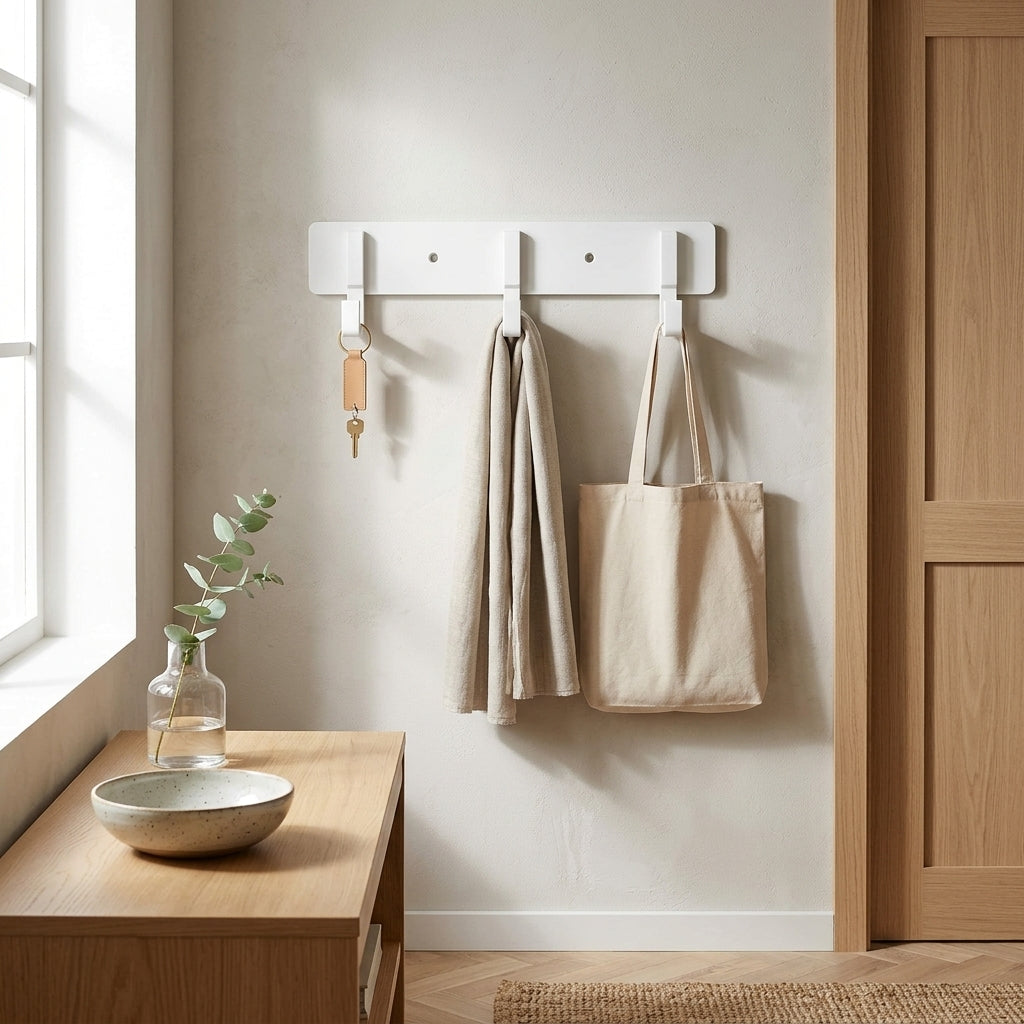 Porte-Manteau Mural Blanc Patères Métal, vue 1 sur 4