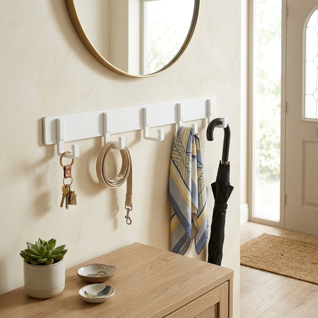 Porte-Manteau Mural Blanc Patères Métal, vue 2 sur 4