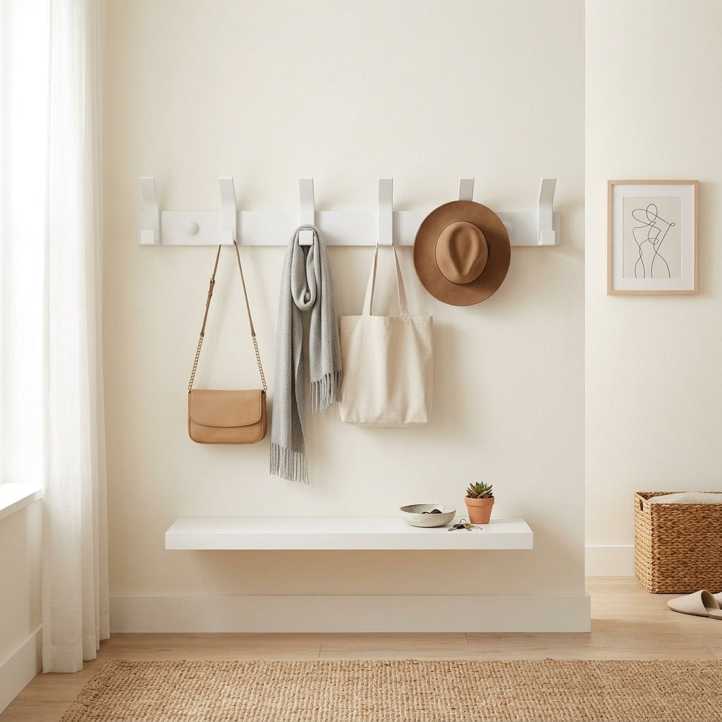 Porte-Manteau Mural Blanc Rabattable Salle de Bain, vue 1 sur 4