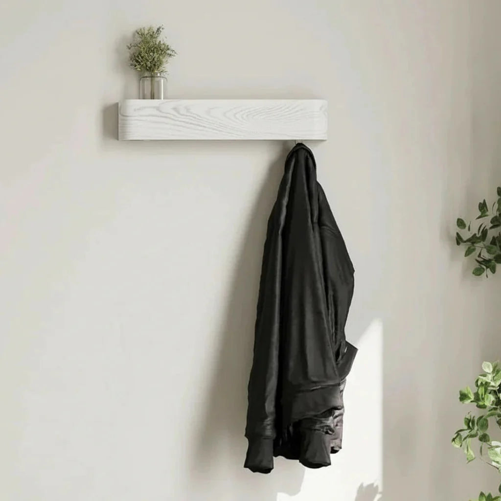 Porte-Manteau Mural Bois et Métal Tablette Crochets, vue 2 sur 4