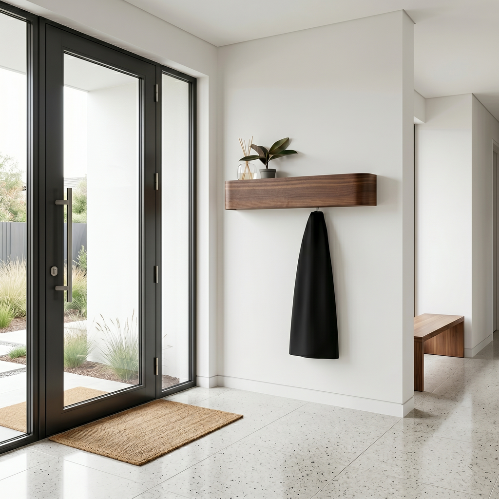 Porte-Manteau Mural Bois Foncé Tablette et Barre à Cintres, vue 2 sur 4