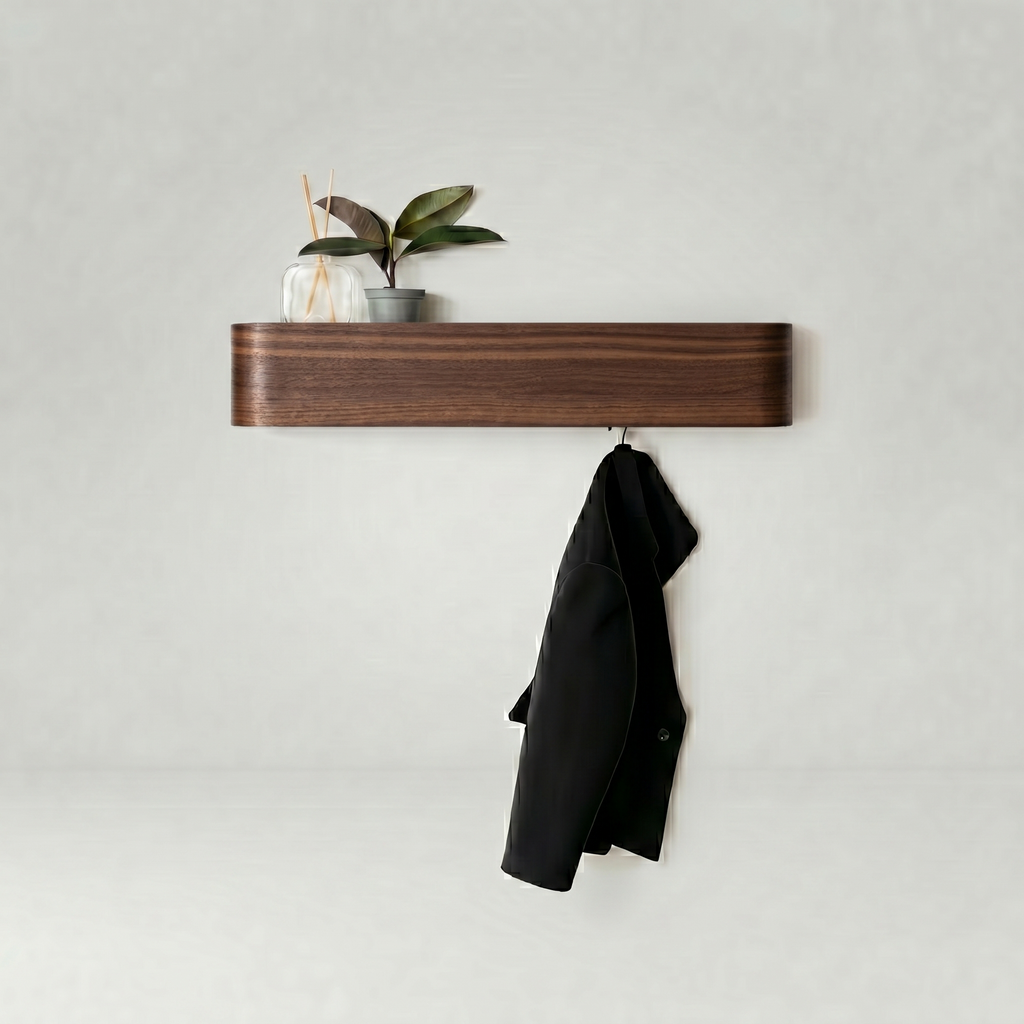 Porte-Manteau Mural Bois Foncé Tablette et Barre à Cintres, vue 4 sur 4