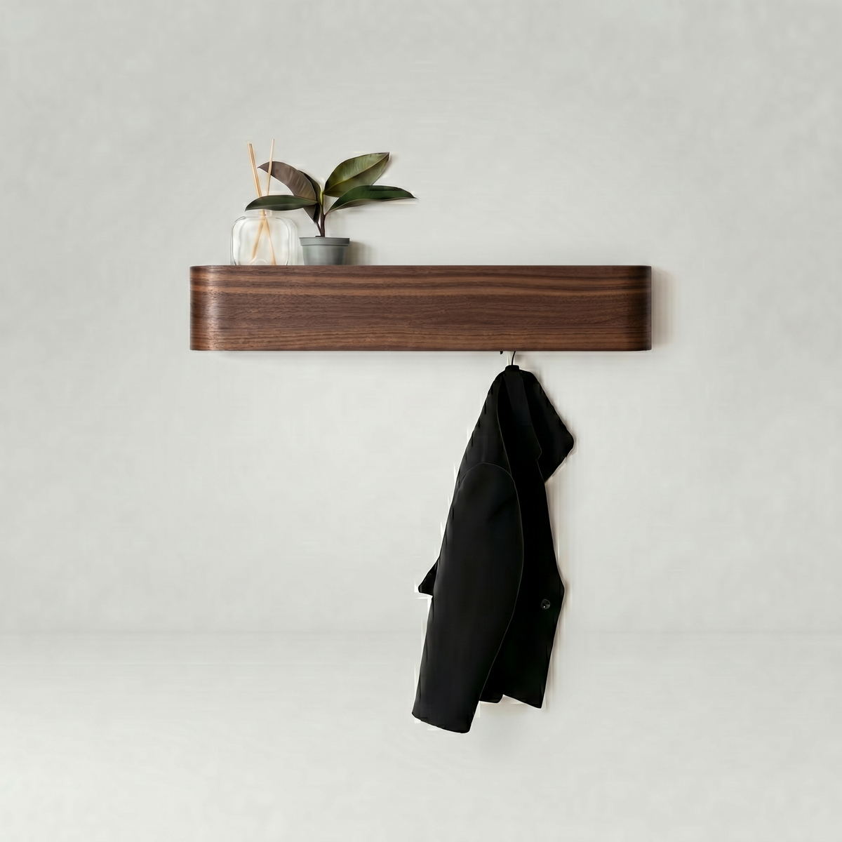 Porte-Manteau Mural Bois Foncé Tablette et Barre à Cintres, vue 4 sur 4
