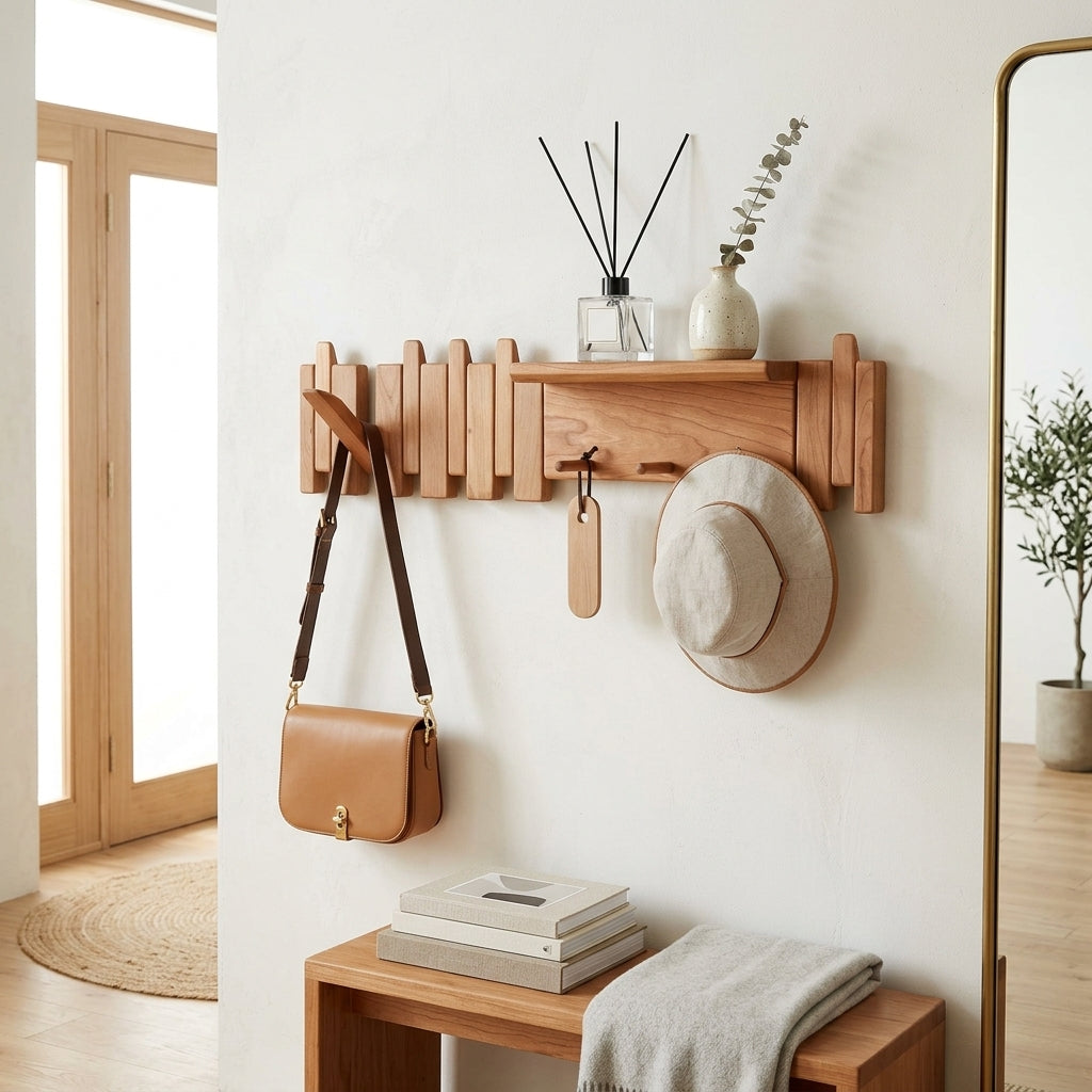 Porte-Manteau Mural Bois Rotin, vue 1 sur 4