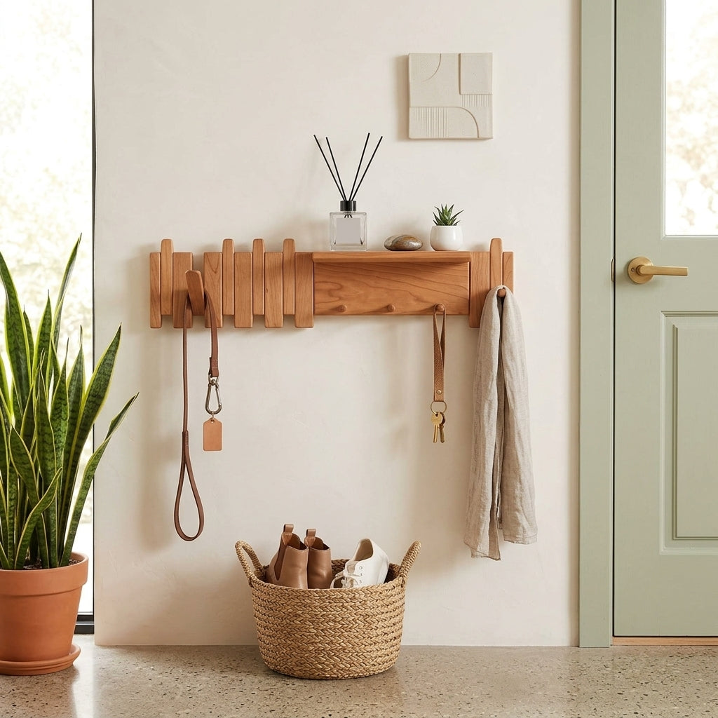 Porte-Manteau Mural Bois Rotin, vue 2 sur 4
