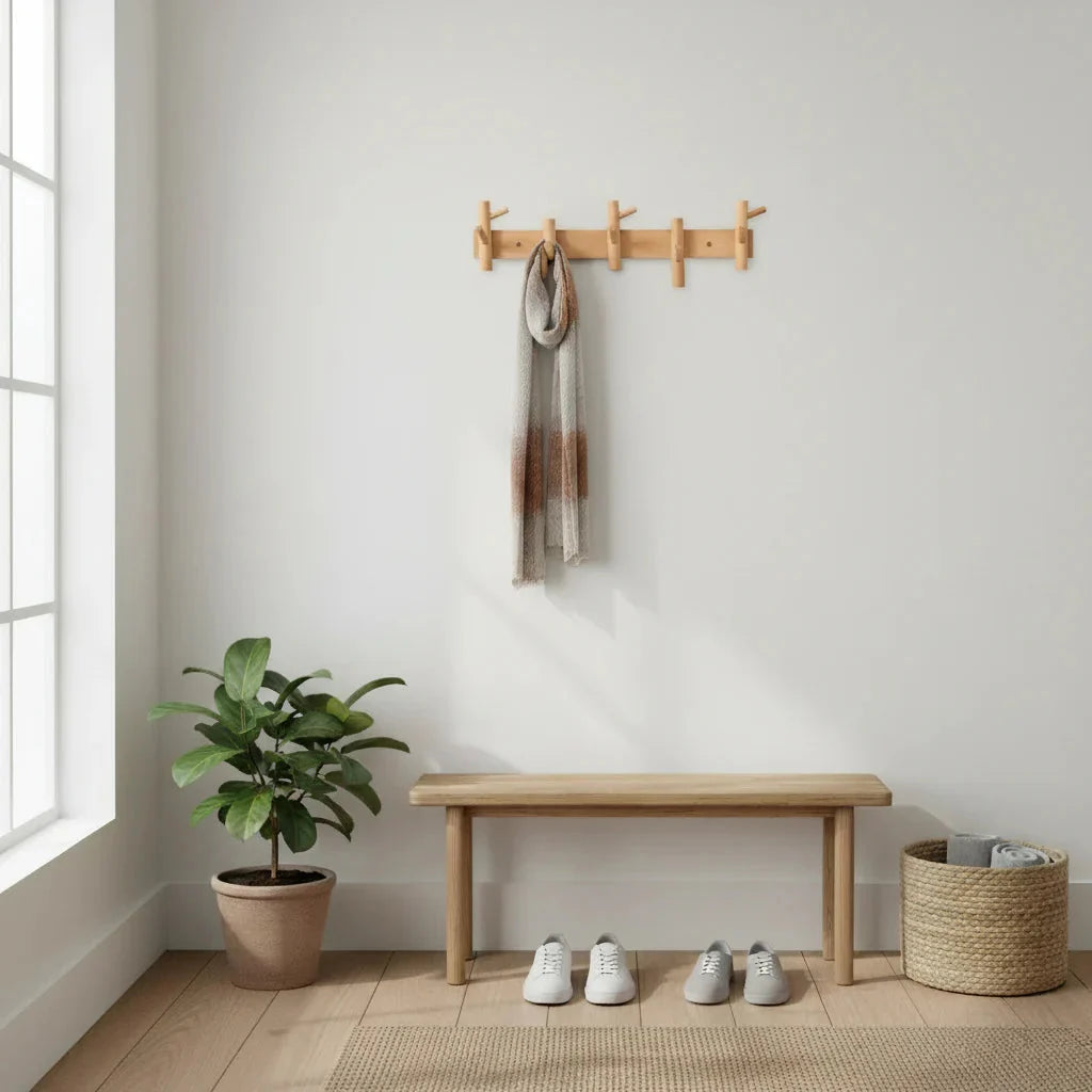 Porte-Manteau Mural Chêne Chevilles Tournées Doubles, vue 4 sur 5