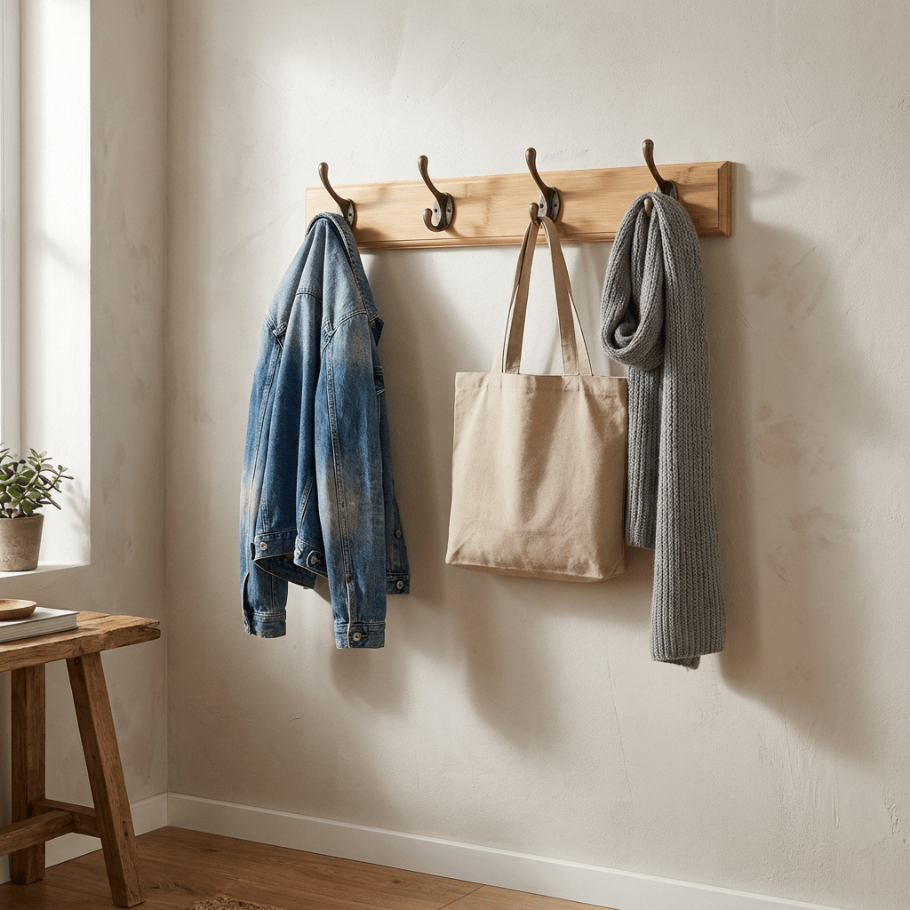 Porte-Manteau Mural Clair Bois Crochets Vintage, vue 2 sur 4