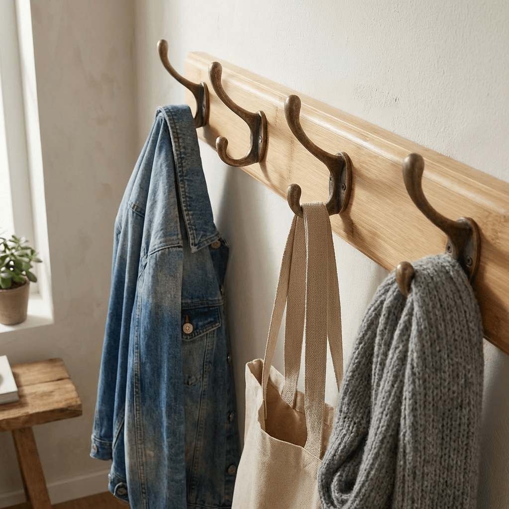 Porte-Manteau Mural Clair Bois Crochets Vintage, vue 3 sur 4