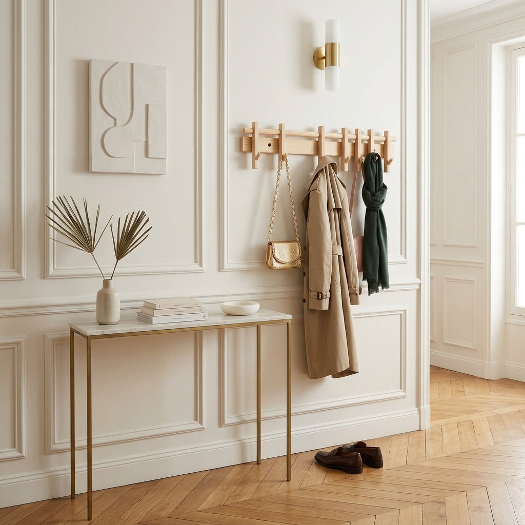 Porte-Manteau Mural Clair Bois Patères, vue 2 sur 4