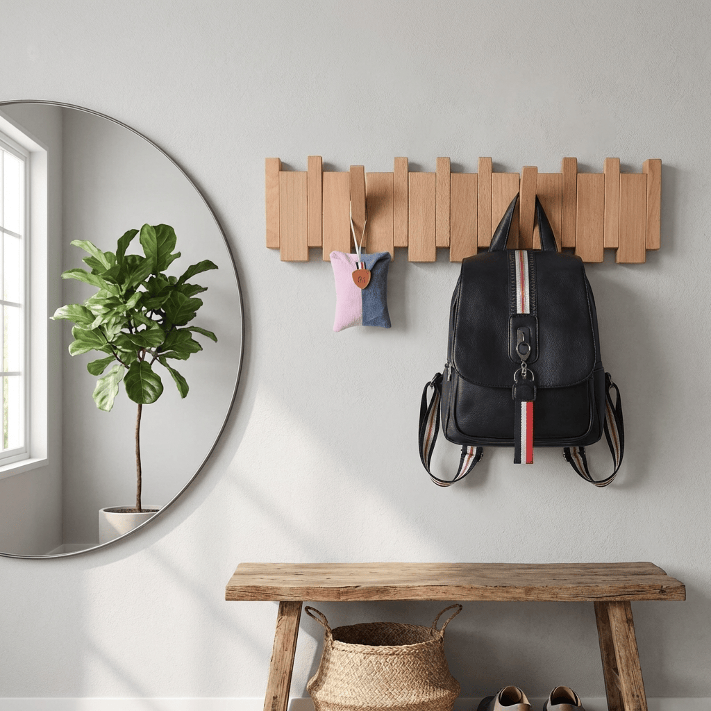 Porte-Manteau Mural Clair Bois Rabattable, vue 1 sur 4