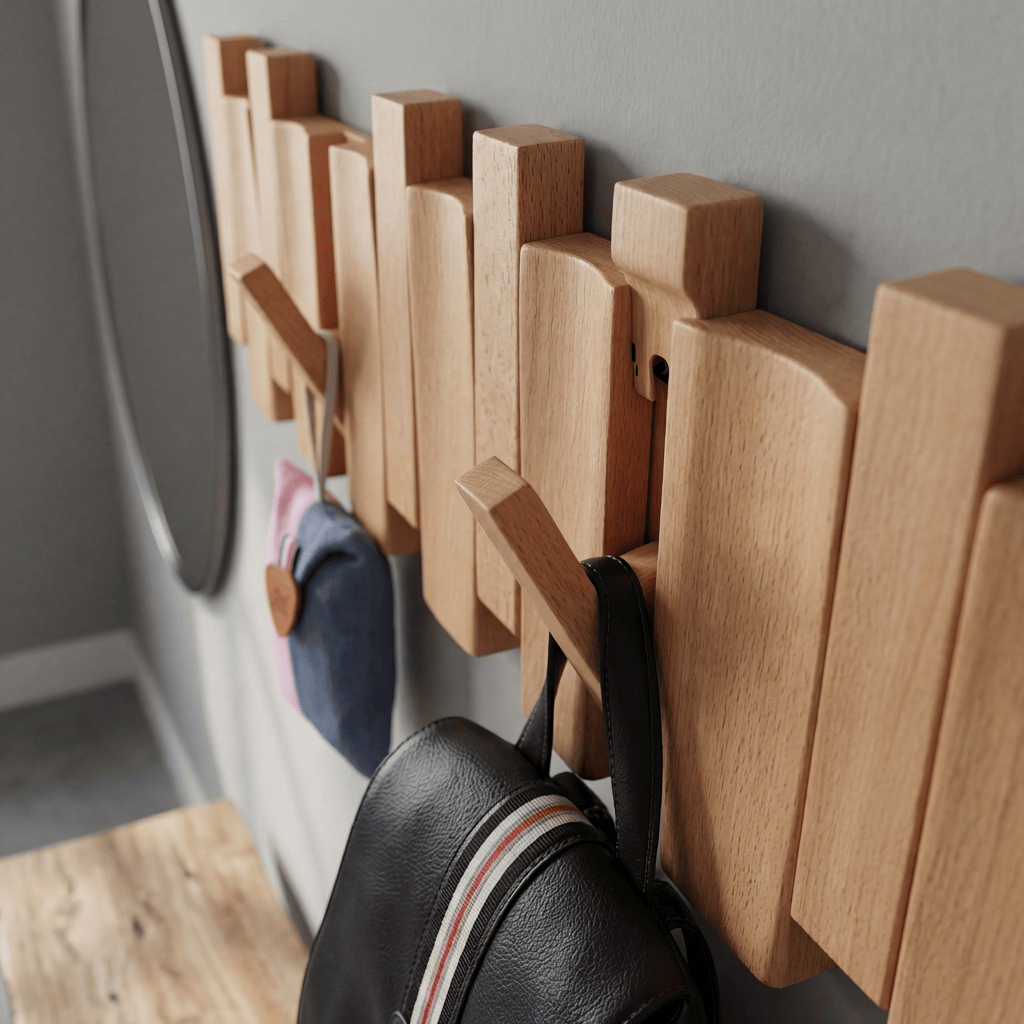 Porte-Manteau Mural Clair Bois Rabattable, vue 2 sur 4