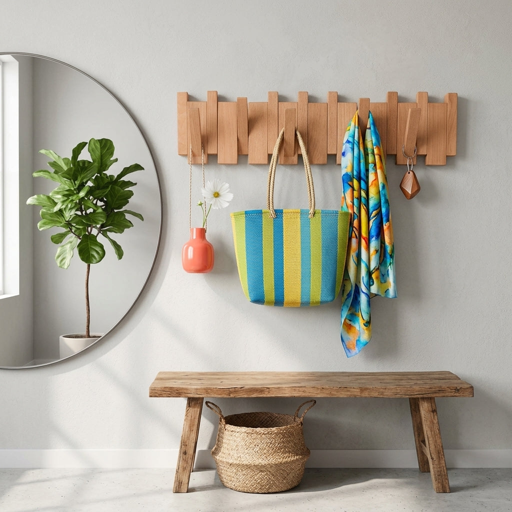 Porte-Manteau Mural Clair Bois Rabattable, vue 3 sur 4