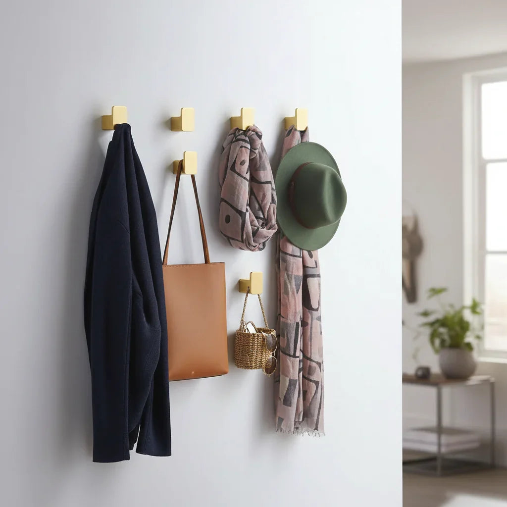 Porte-Manteau Mural Doré Patères Carrées Brossées, vue 3 sur 4
