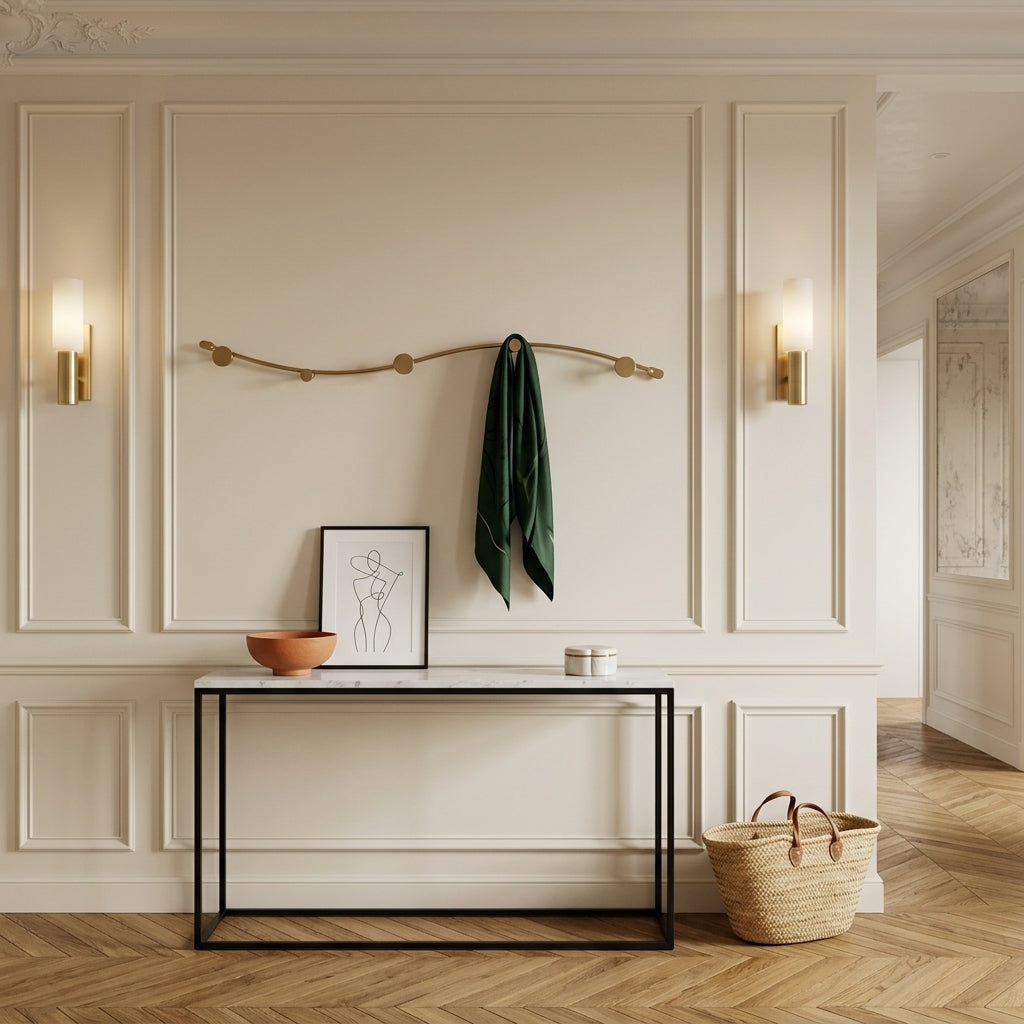 Porte-Manteau Mural Doré Tige Ondulée Patères, vue 1 sur 4