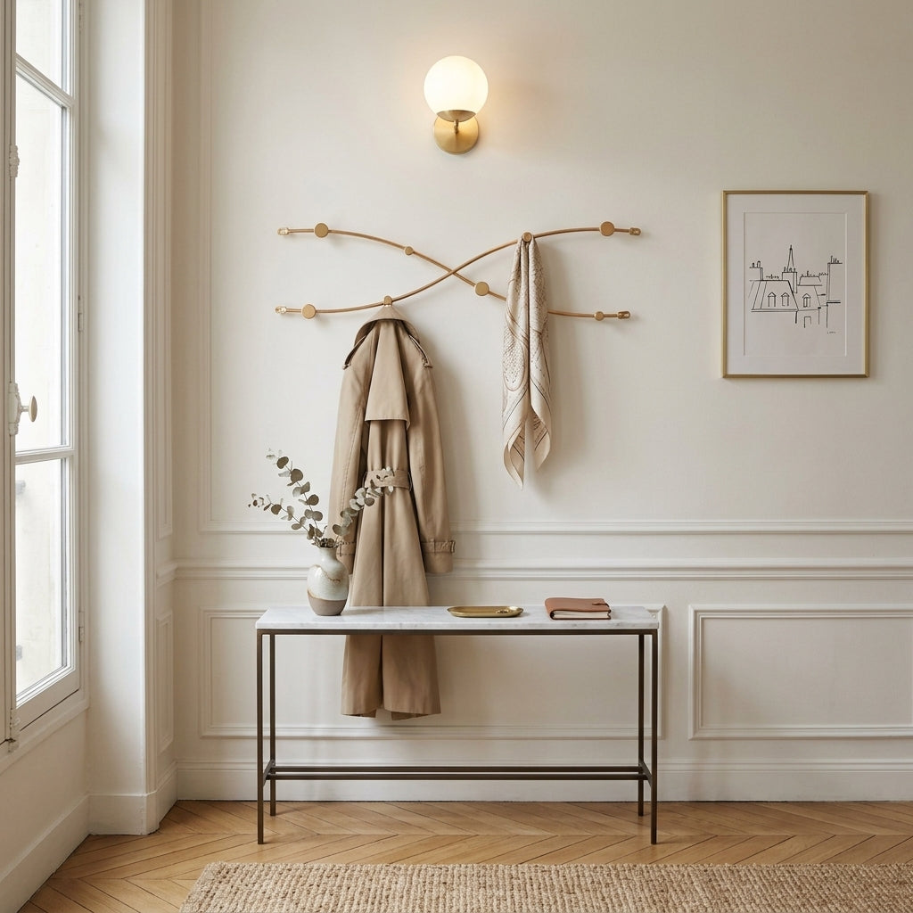 Porte-Manteau Mural Doré Vagues Croisées Patères, vue 1 sur 4