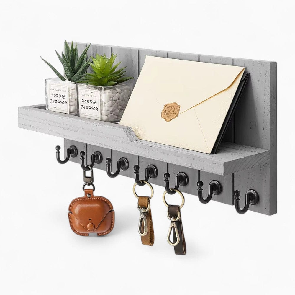 Porte-Manteau Mural Gris Bois Lattes Tablette Crochets, vue 4 sur 4