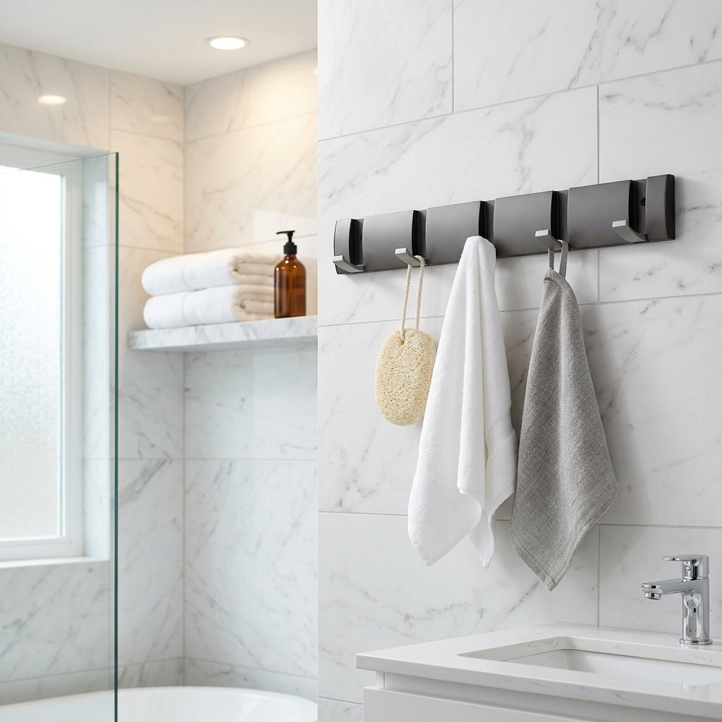 Porte-Manteau Mural Gris Métal Salle de Bain, vue 2 sur 5