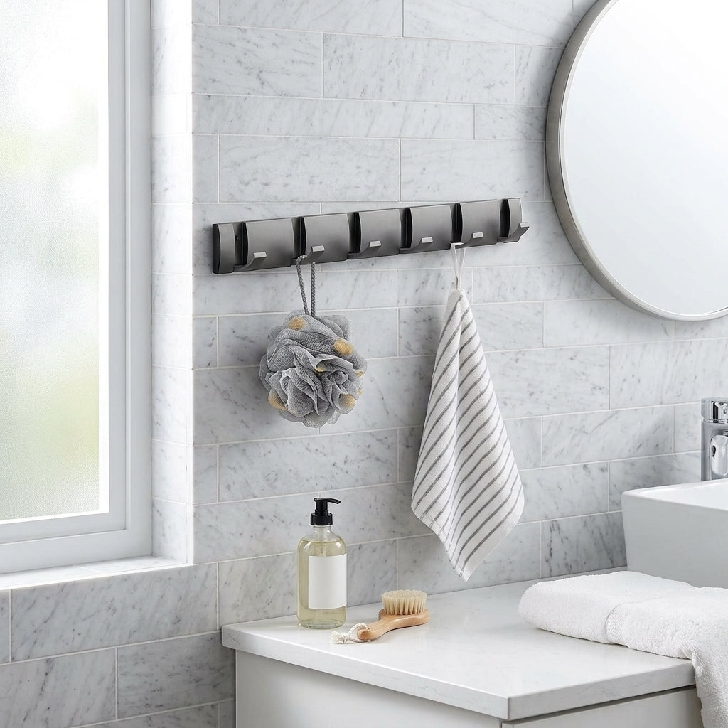 Porte-Manteau Mural Gris Métal Salle de Bain, vue 3 sur 5