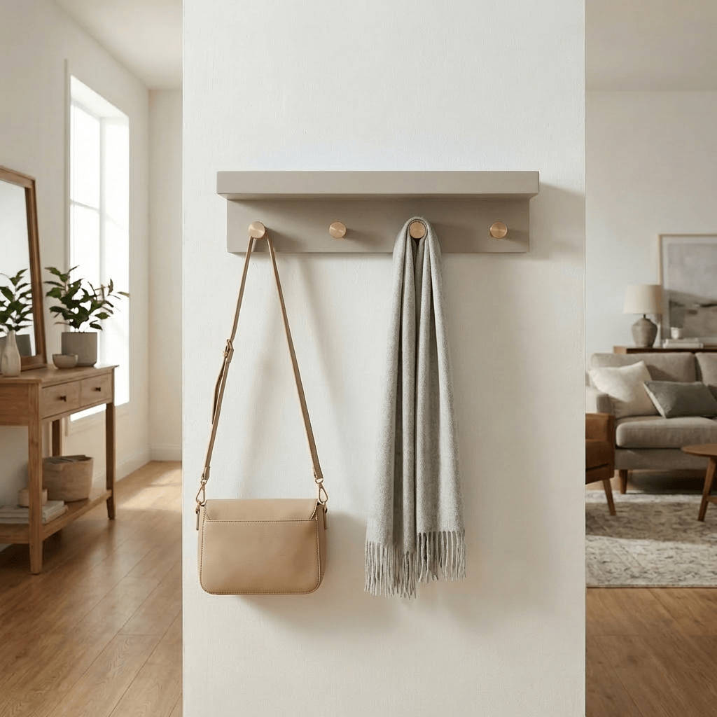 Porte-Manteau Mural Gris Tablette Patères et Crochets, vue 2 sur 4