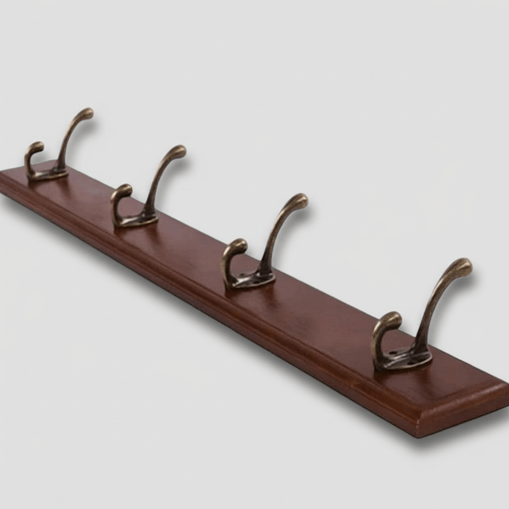 Porte-Manteau Mural Marron Bois Crochets Doubles Anciens, vue 4 sur 4