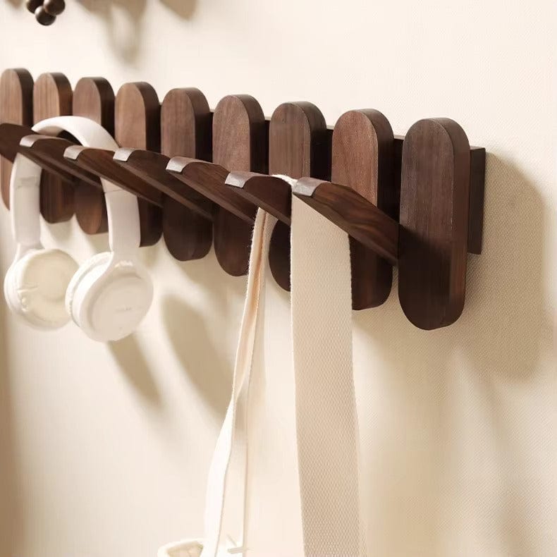 Porte-Manteau Mural Marron Bois Lattes Arrondies, vue 3 sur 4