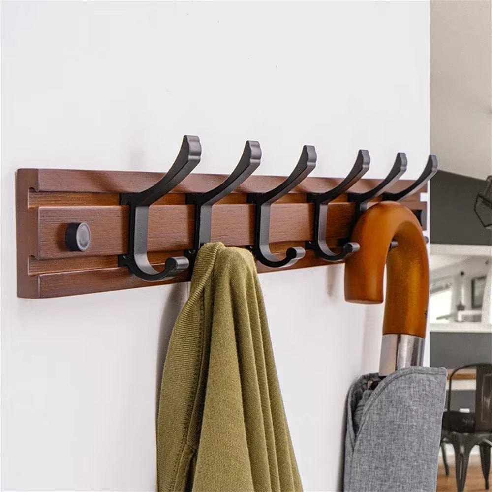 Porte-Manteau Mural Marron Bois Planche Crochets Métal, vue 4 sur 4