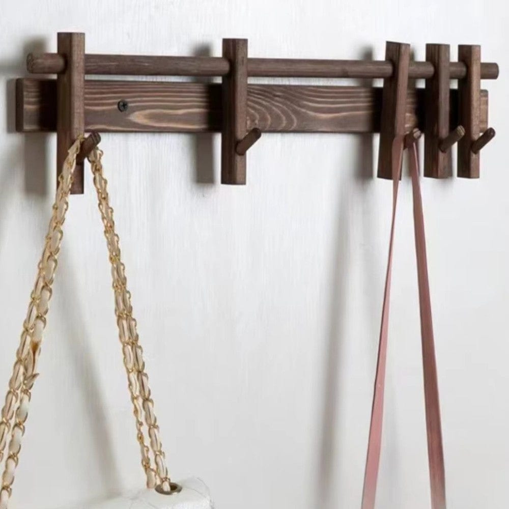 Porte-Manteau Mural Marron Bois Planche et Barres, vue 3 sur 5