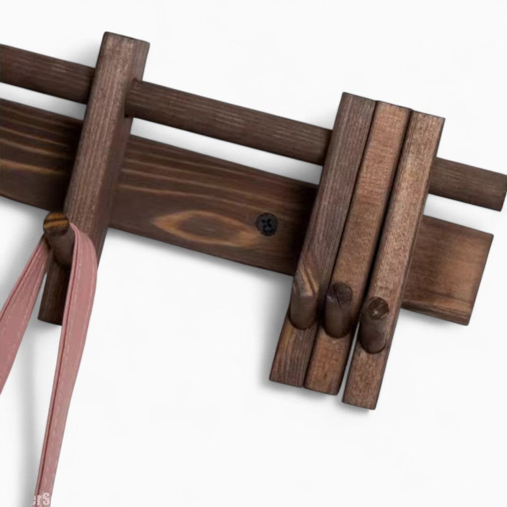 Porte-Manteau Mural Marron Bois Planche et Barres, vue 4 sur 5
