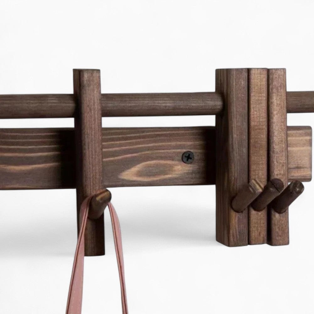 Porte-Manteau Mural Marron Bois Planche et Barres, vue 5 sur 5