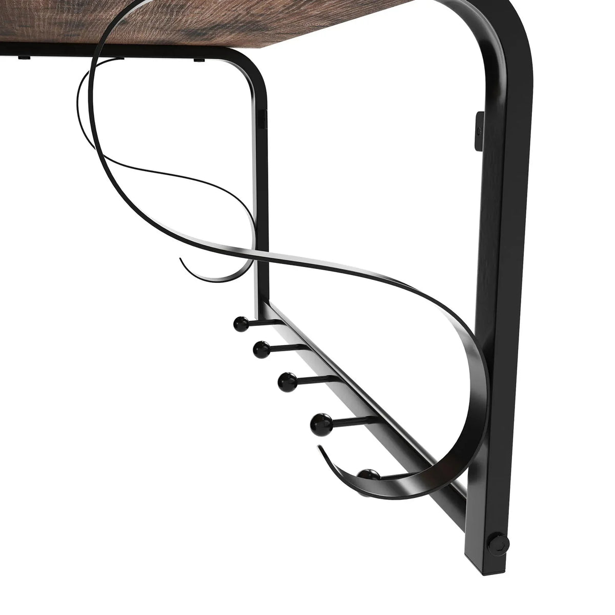 Porte-Manteau Mural Marron Bois Tablette et Tringle, vue 4 sur 4
