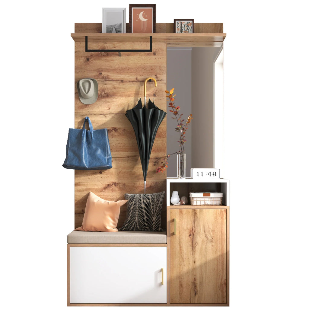 Porte-Manteau Mural Miroir et Rangement Chaussures, vue 9 sur 9