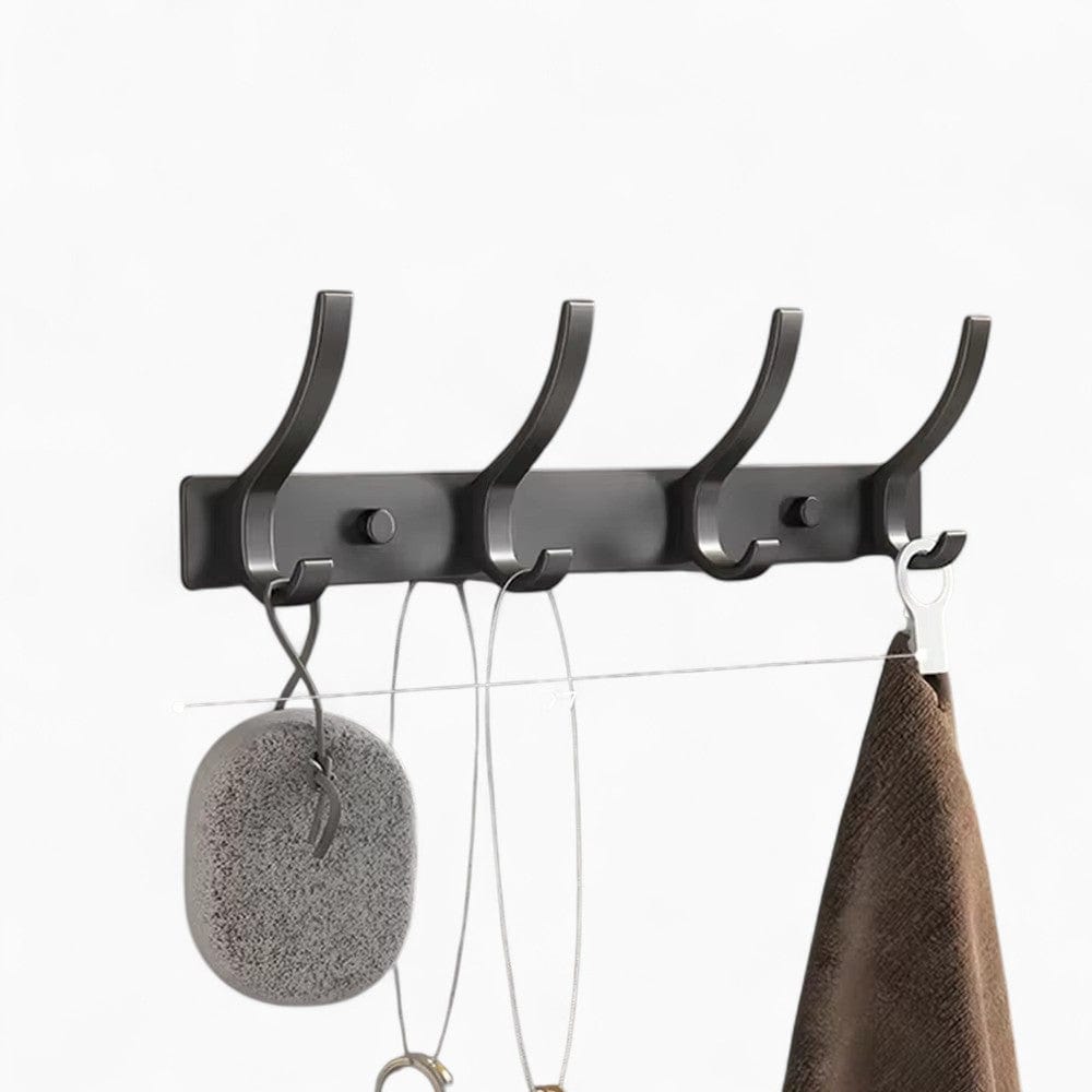 Porte-Manteau Mural Noir Barre Métal Crochets Alignés, vue 4 sur 4