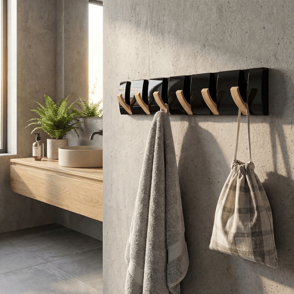 Porte-Manteau Mural Noir Bois Salle de Bain, vue 2 sur 4