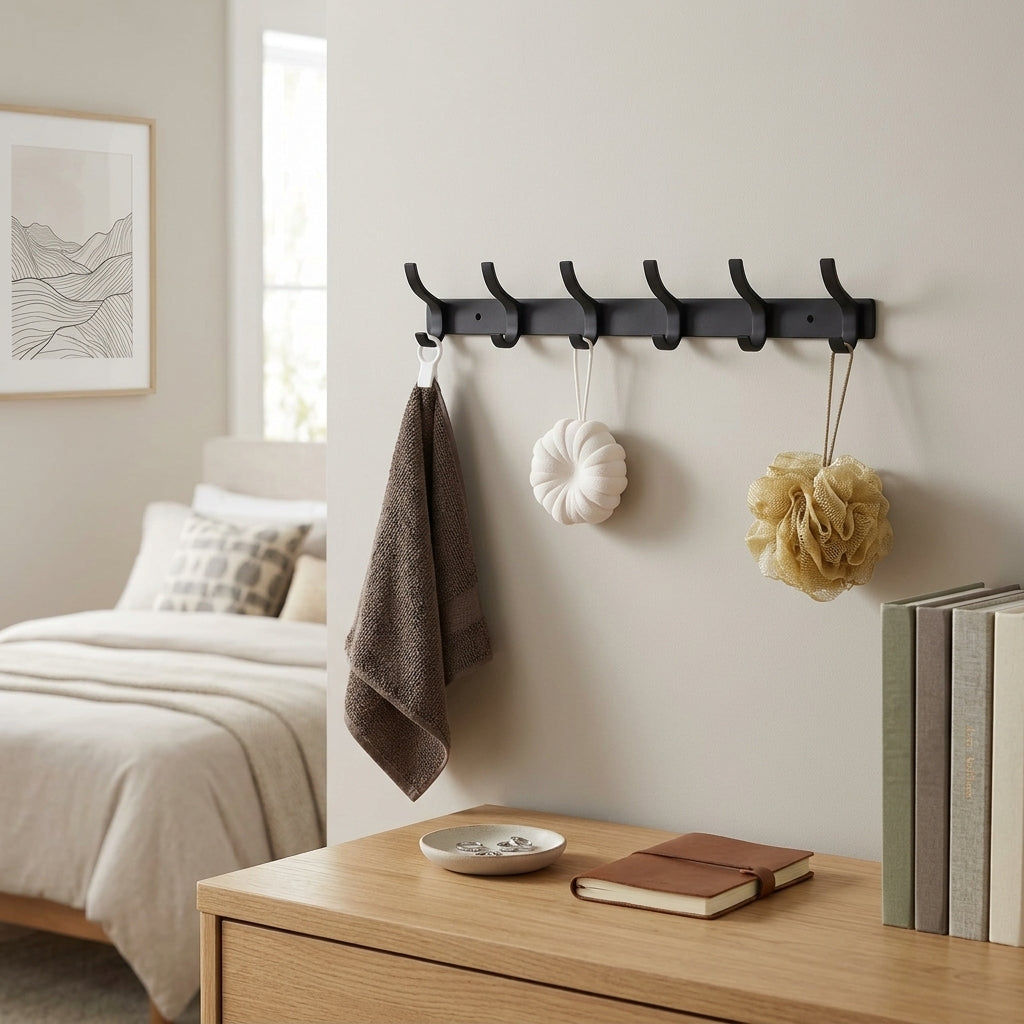 Porte-Manteau Mural Noir Crochets Courbes Chambre, vue 1 sur 4