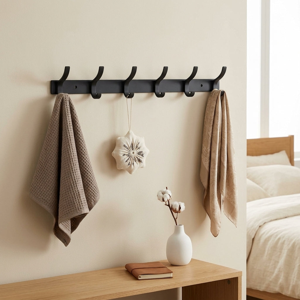 Porte-Manteau Mural Noir Crochets Courbes Chambre, vue 2 sur 4