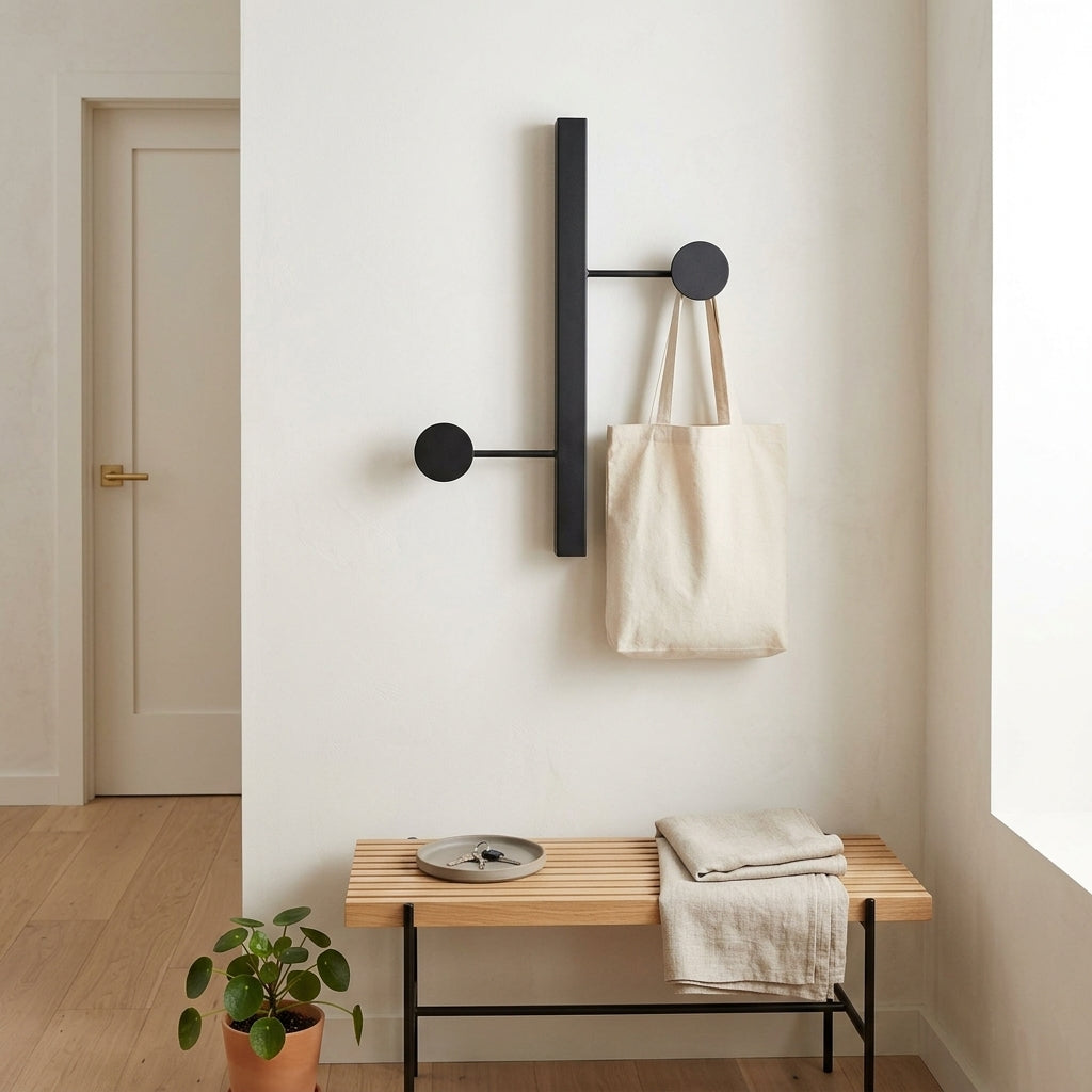 Porte-Manteau Mural Noir Crochets Ronds, vue 1 sur 4