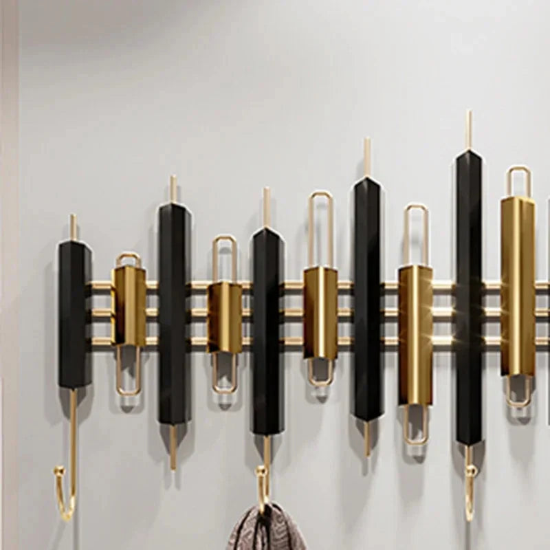 Porte-Manteau Mural Noir Doré Métal Crochets Rabattables, vue 4 sur 4