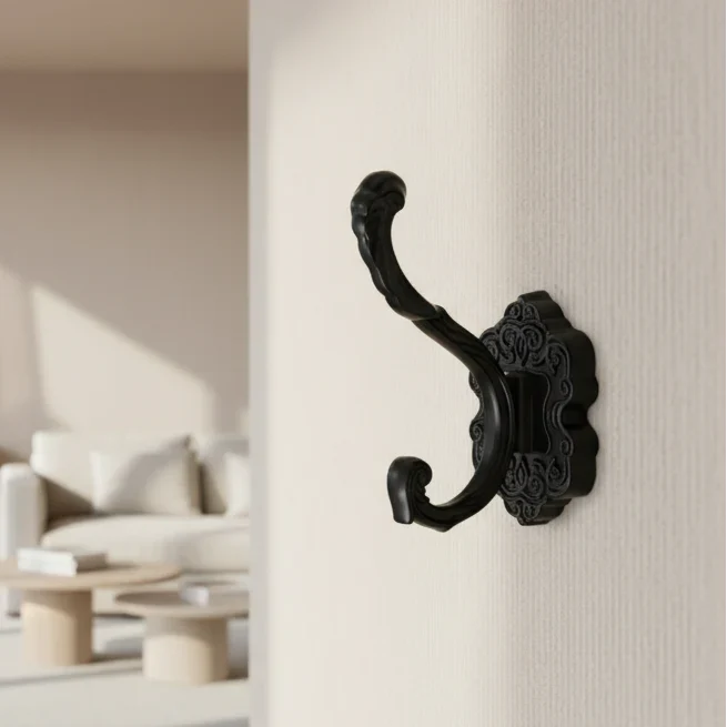 Porte-Manteau Mural Noir Métal Bois, vue 2 sur 4