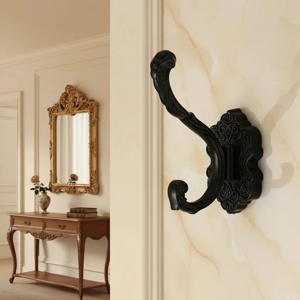 Porte-Manteau Mural Noir Métal Bois, vue 3 sur 4